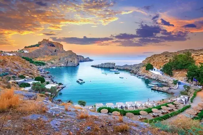 Lindos bay seen on a Rhodes car with driver day trip